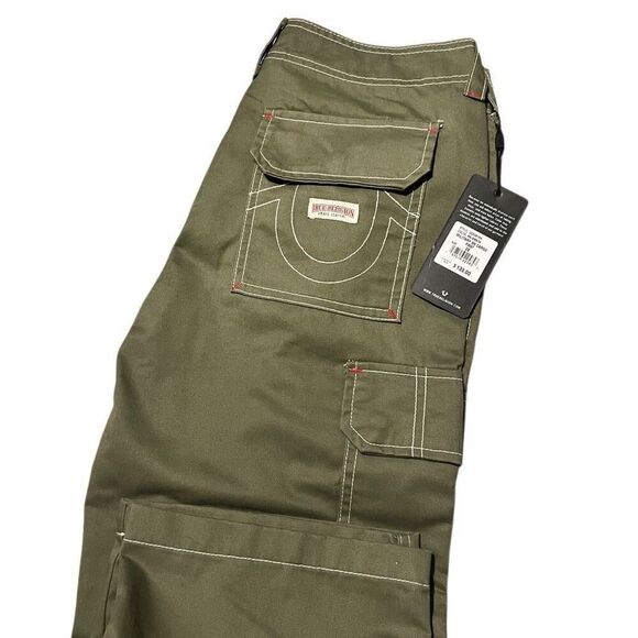 True Religion Logo Military Cargo Utility Pants 28 Bootcut Green - Picture 3 of 4